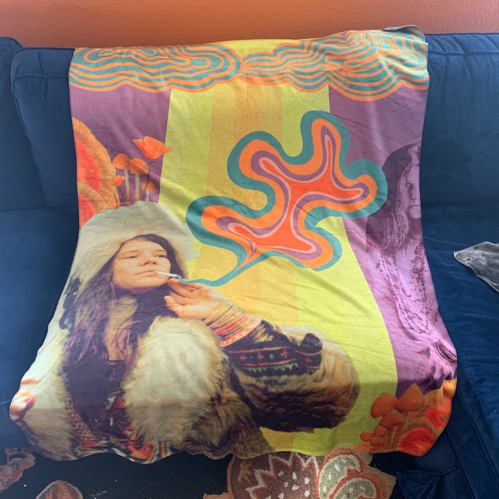 🔥ONE OF A KIND JANIS JOPLIN MINK PLUSH ART BLANKET 1960’s THROW Psychedelic